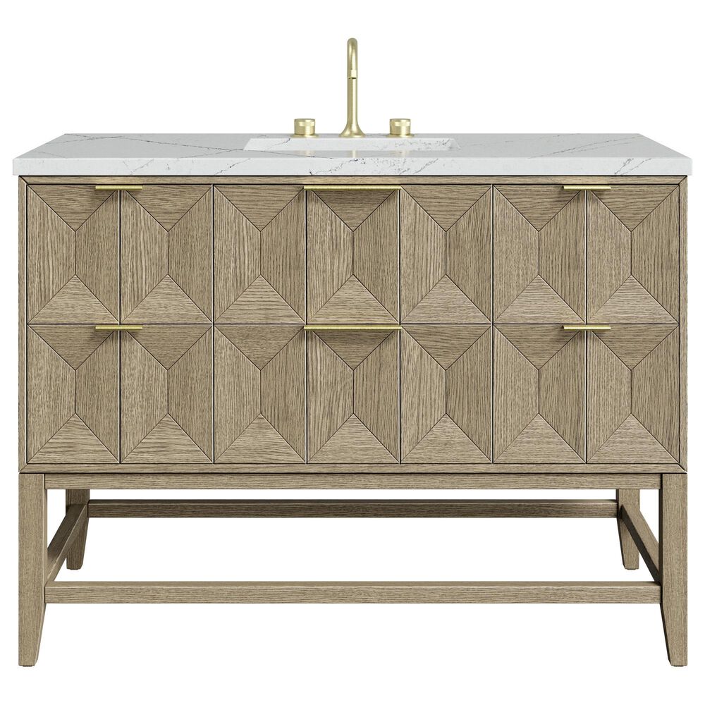 James Martin Vanities Emmeline 48&quot; Single Vanity in Pebble Oak with 3 cm Ethereal Noctis Quartz Top, , large