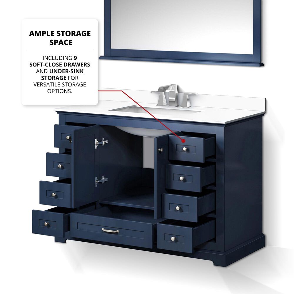 Lexora Home Dukes 48&quot; Single Bathroom Vanity in Navy Blue with 2 cm White Quartz Top and Rectangular Sink, , large