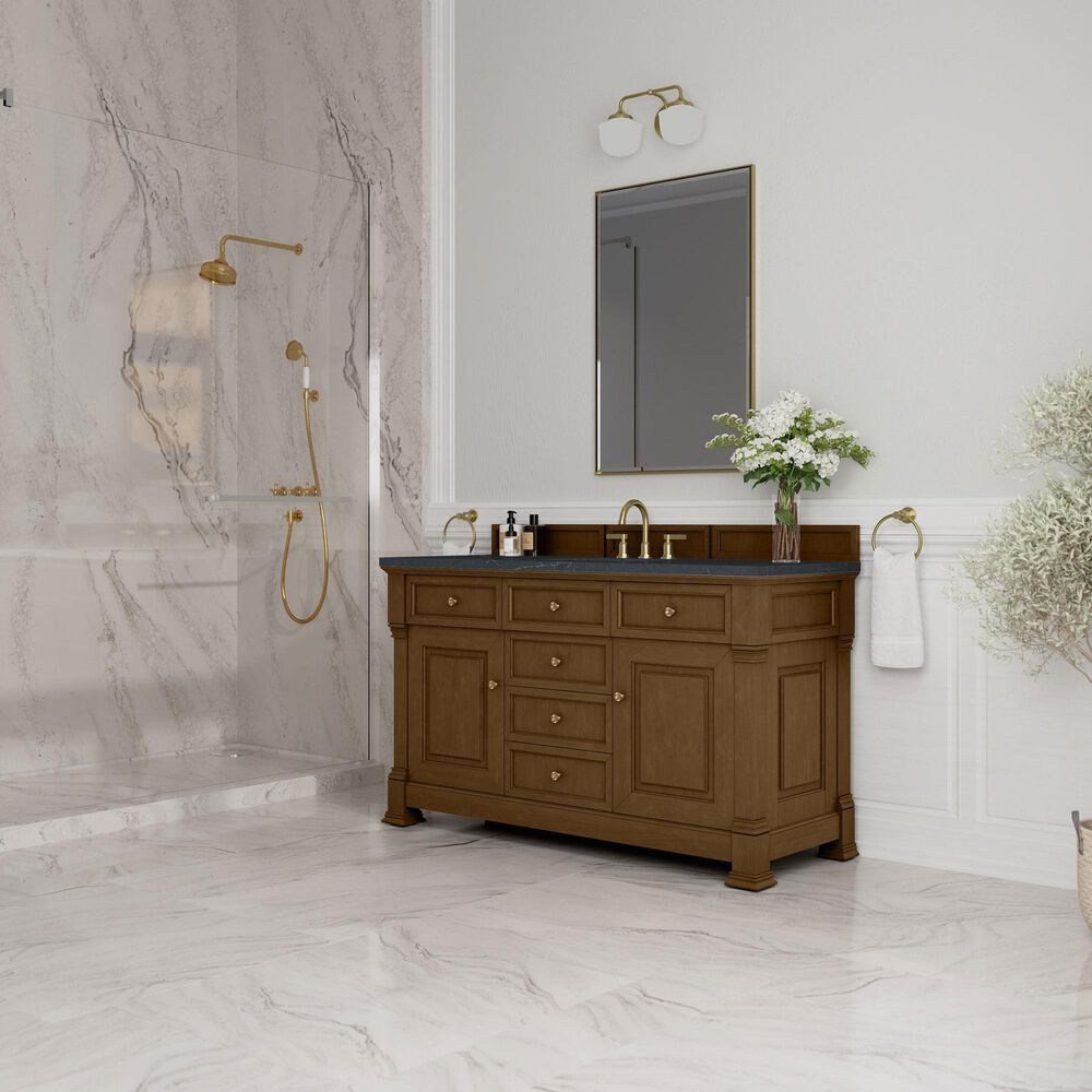 James Martin Vanities Brookfield 60&quot; Single Bathroom Vanity in Honey Oak with 3 cm Charcoal Soapstone Quartz Top and Rectangular Sink, , large