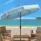 Safavieh Milan Fringe 9Ft Crank Baby Blue and White Outdoor Push Button Tilt Umbrella, , large