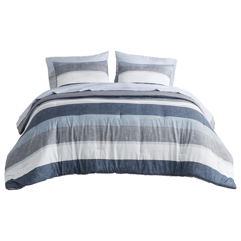 Hampton Park Jaxon 7-Piece Queen Comforter Set with Bed Sheets in Blue and Grey, , large