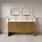 James Martin Hudson 60" Double Bathroom Vanity in Honey Oak with Single Hole 3 cm White Zeus Silestone Top and Rectangular Sinks, , large