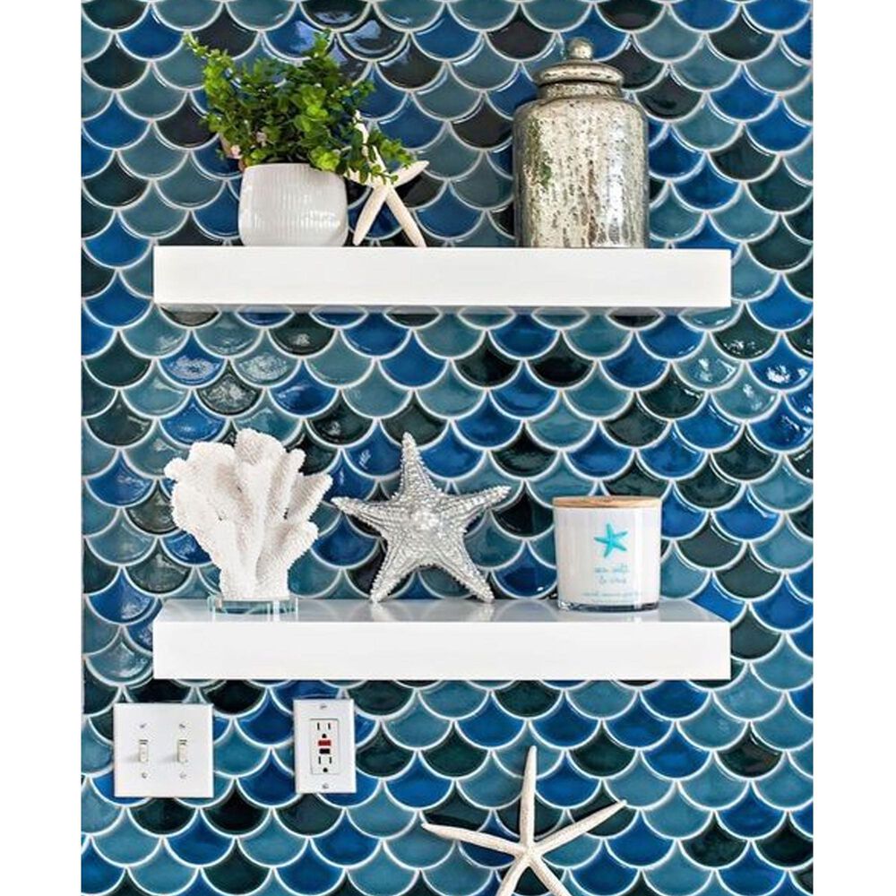 Ms International Azul Scallop 12&quot; x 12&quot; Porcelain Tile Mosaic Sheet, , large