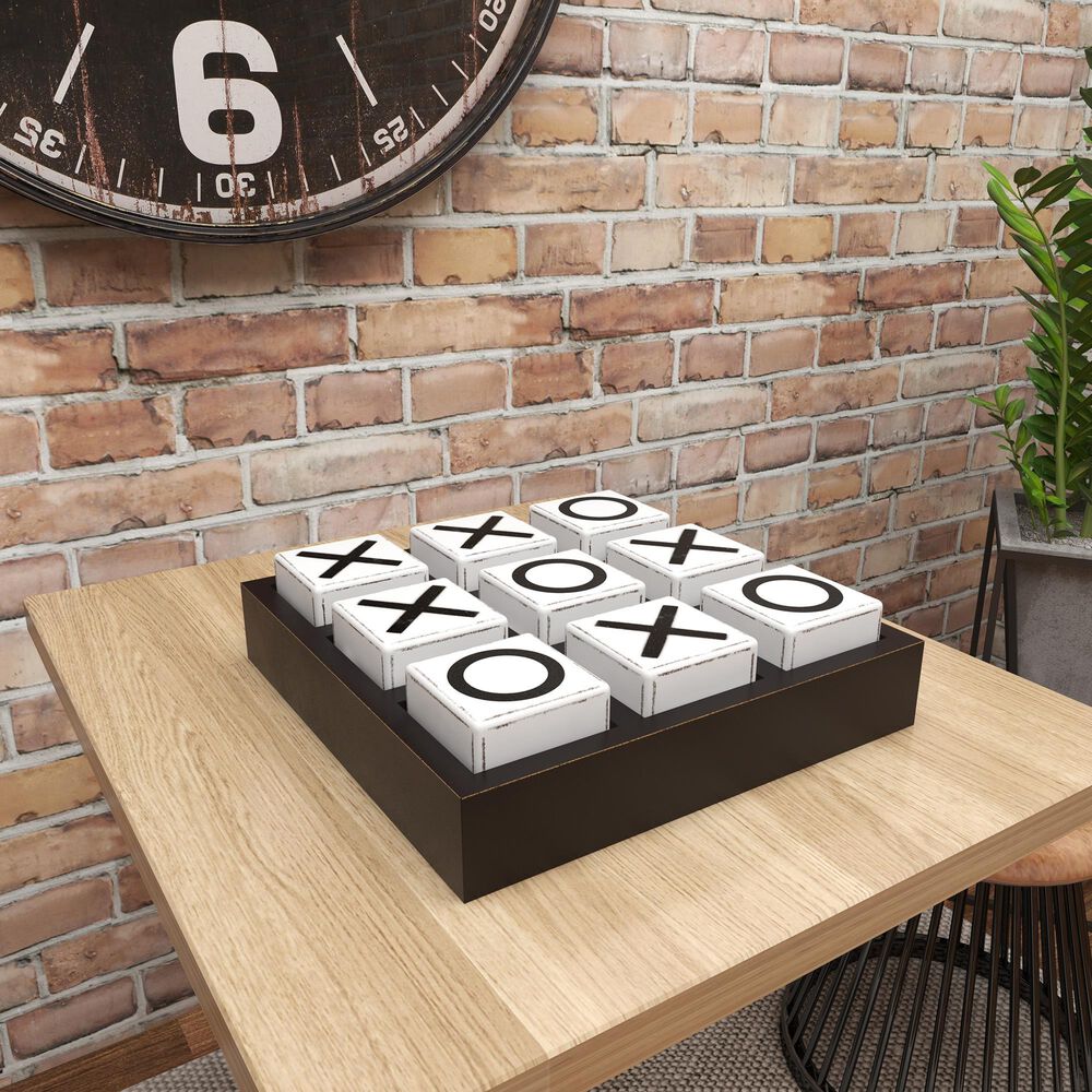 Maple and Jade 4&quot; x 14&quot; Tic Tac Toe Game Set in Black and White, , large