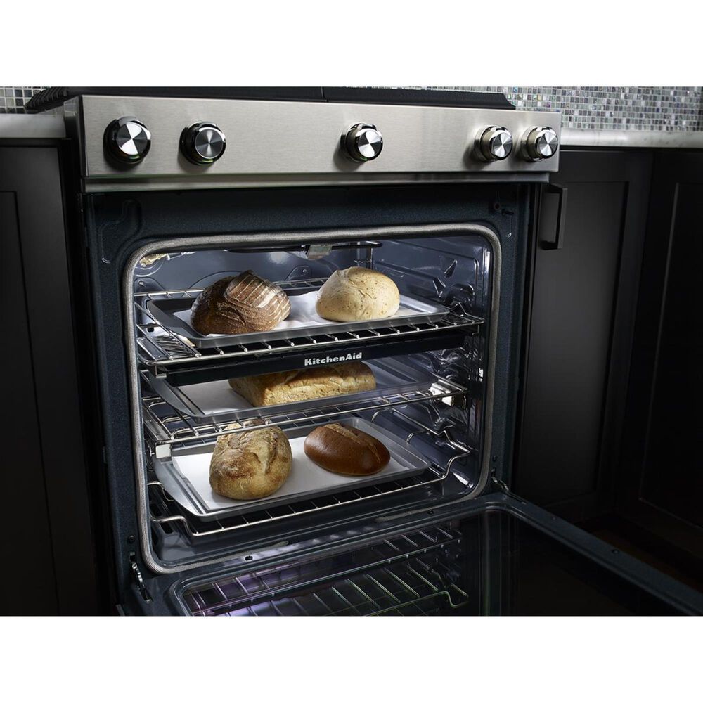 KitchenAid 30 Inch 5 Burner Gas Convection Slide-In Range with Baking Drawer in Stainless Steel, , large