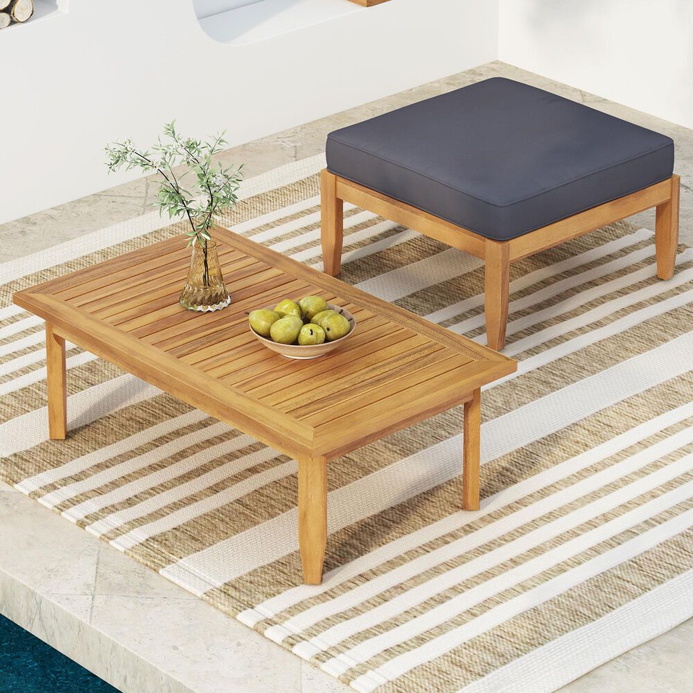 Hearth and Haven Aston 2-Piece Patio Chat Set with Gray Cushion in Teak, , large