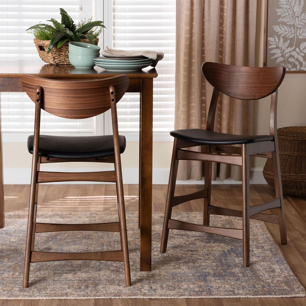 Baxton Studio Latina Counter Stool with Black Cushion in Walnut (Set of 2), , large