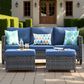 HOMLUX 3-Piece Modular Outdoor Sofa Set with Two Ottomans in Denim Blue, , large