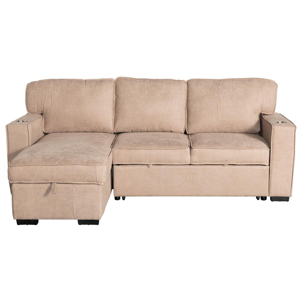 Modern Market Sleeper Sofa with Reversible Chaise in Beige, , large