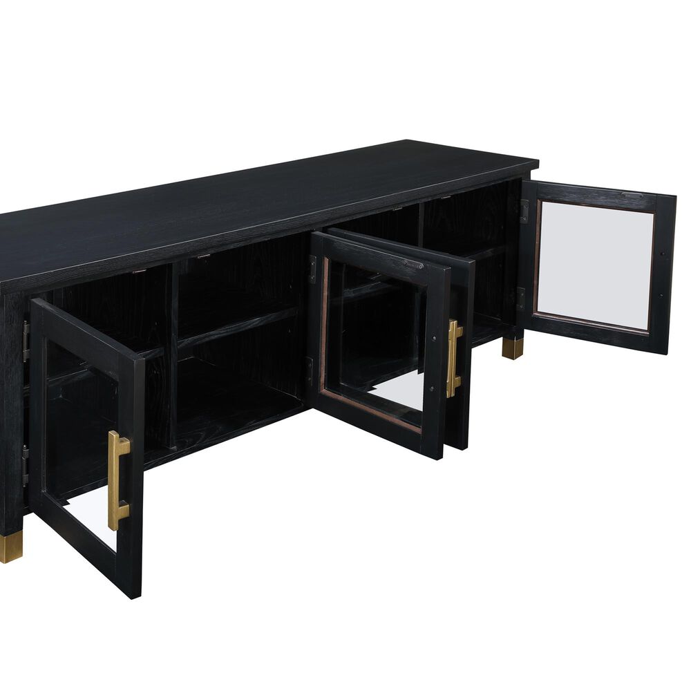 Steve Silver Furniture Yves 64" TV Stand in Ebony and Brushed Brass, , large