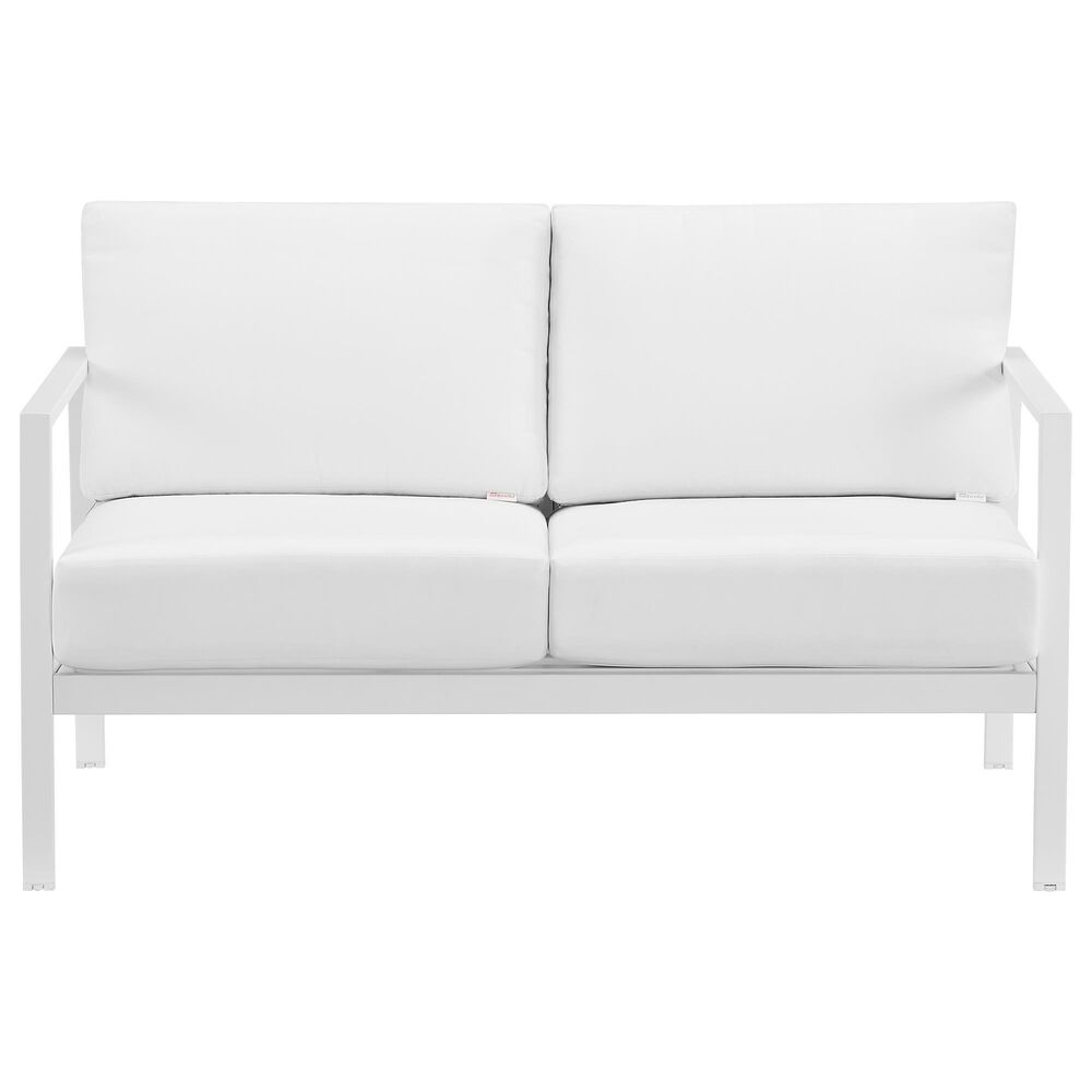 Linon Home Decor Holland Outdoor Loveseat with White Cushions in White, , large
