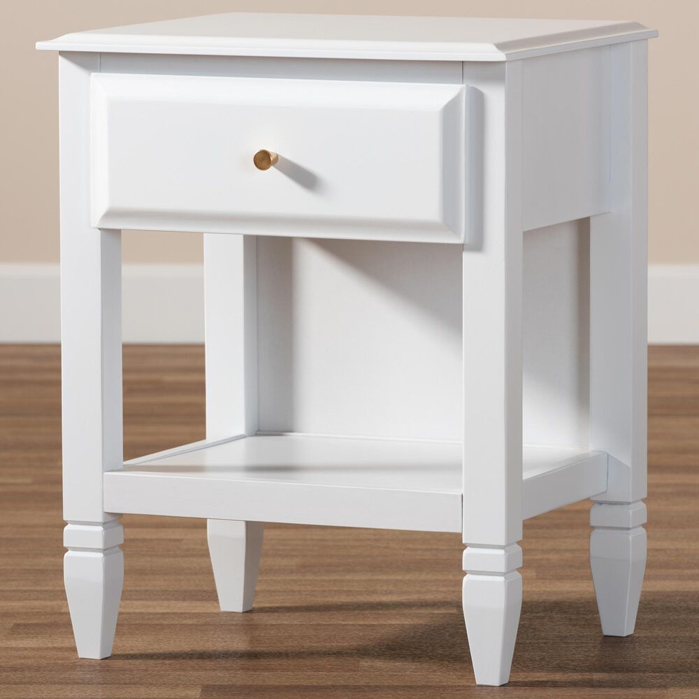 Baxton Studio Naomi 1-Drawer Nightstand in White, , large