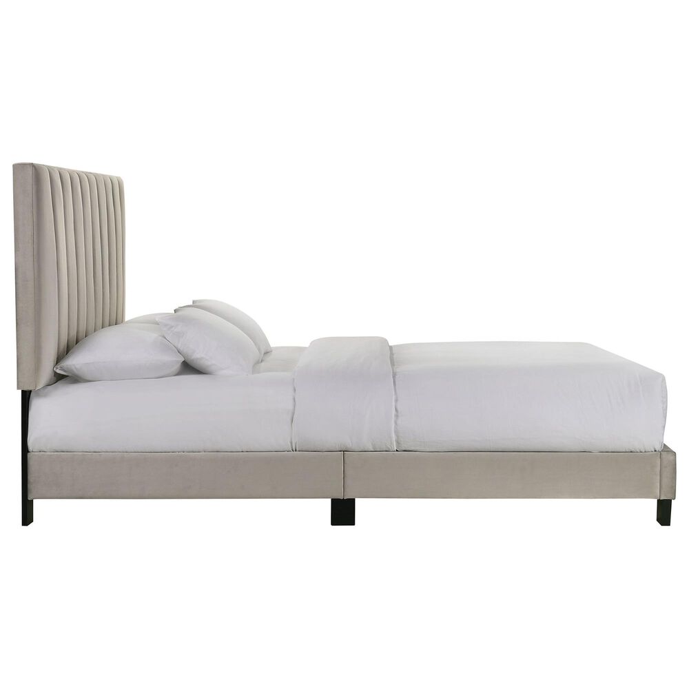 Mayberry Hill Coyote King Upholstered Platform Bed and Two Nightstands Set in Carroll Grey, , large