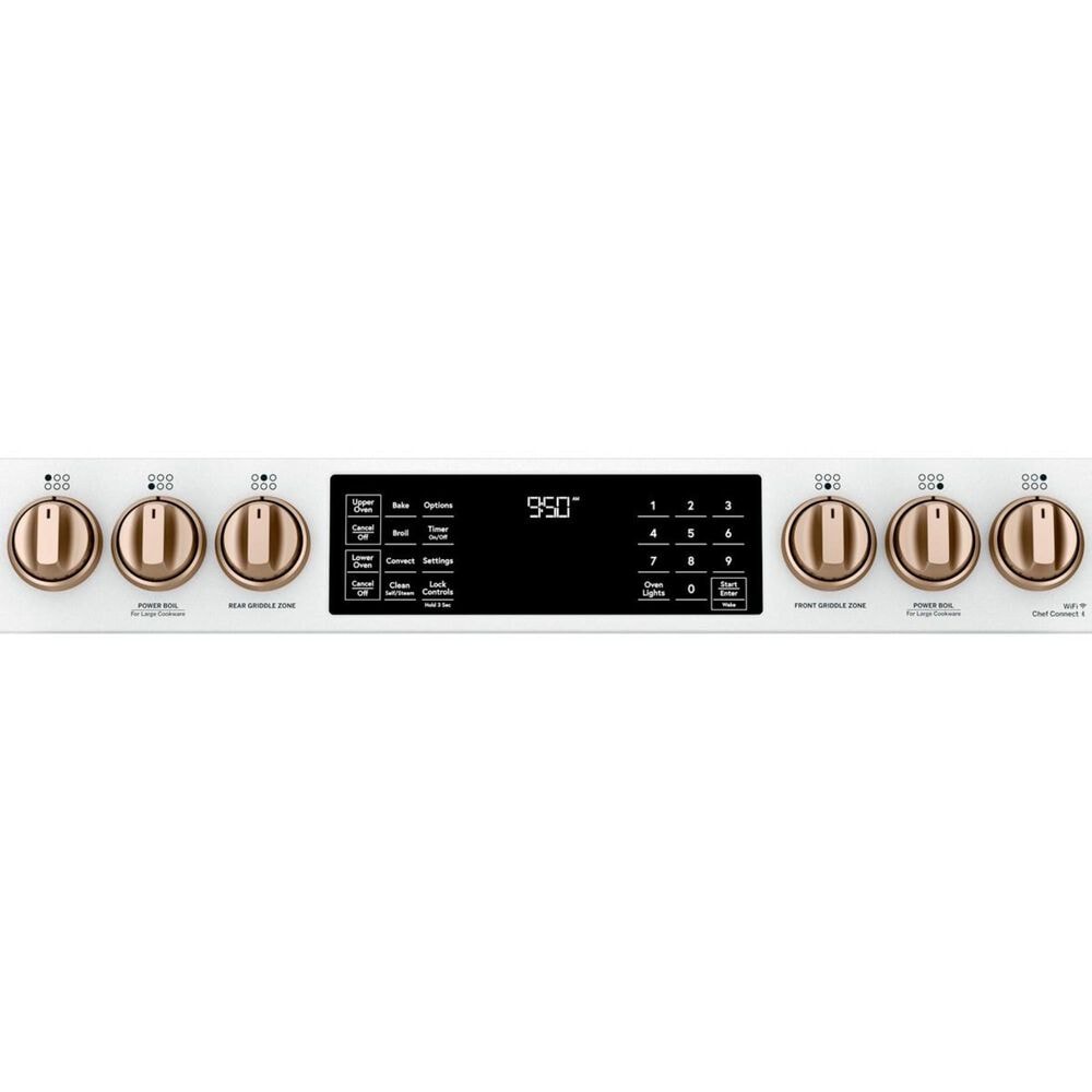 Cafe 30&quot; Slide-IN Front Control Dual-Fuel Double Oven with Convection Range in Matte White with Brushed Bronze Handle, , large