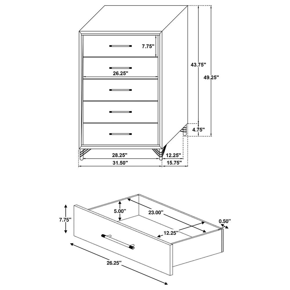 Pacific Landing Lucia 5-Drawer Chest in White and Gold, , large