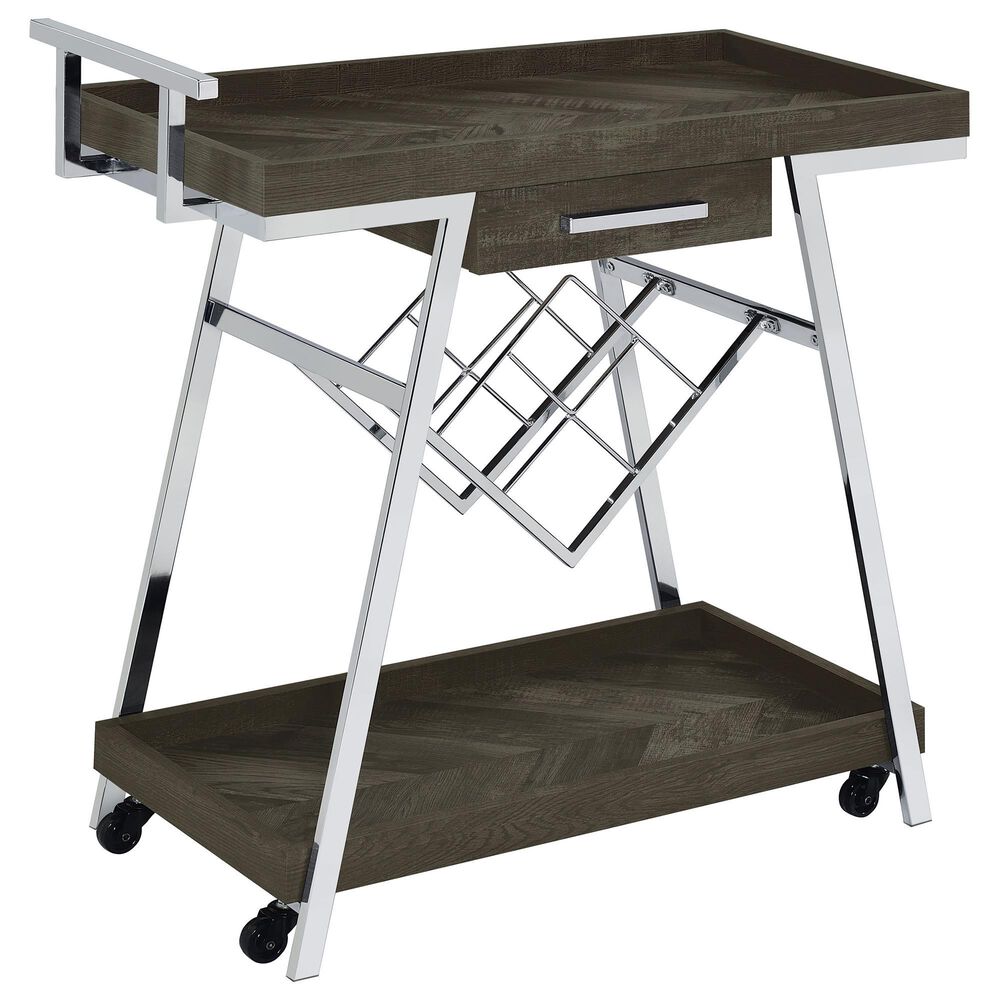 Pacific Landing Kinney Storage Bar Cart in Rustic Grey and Chrome