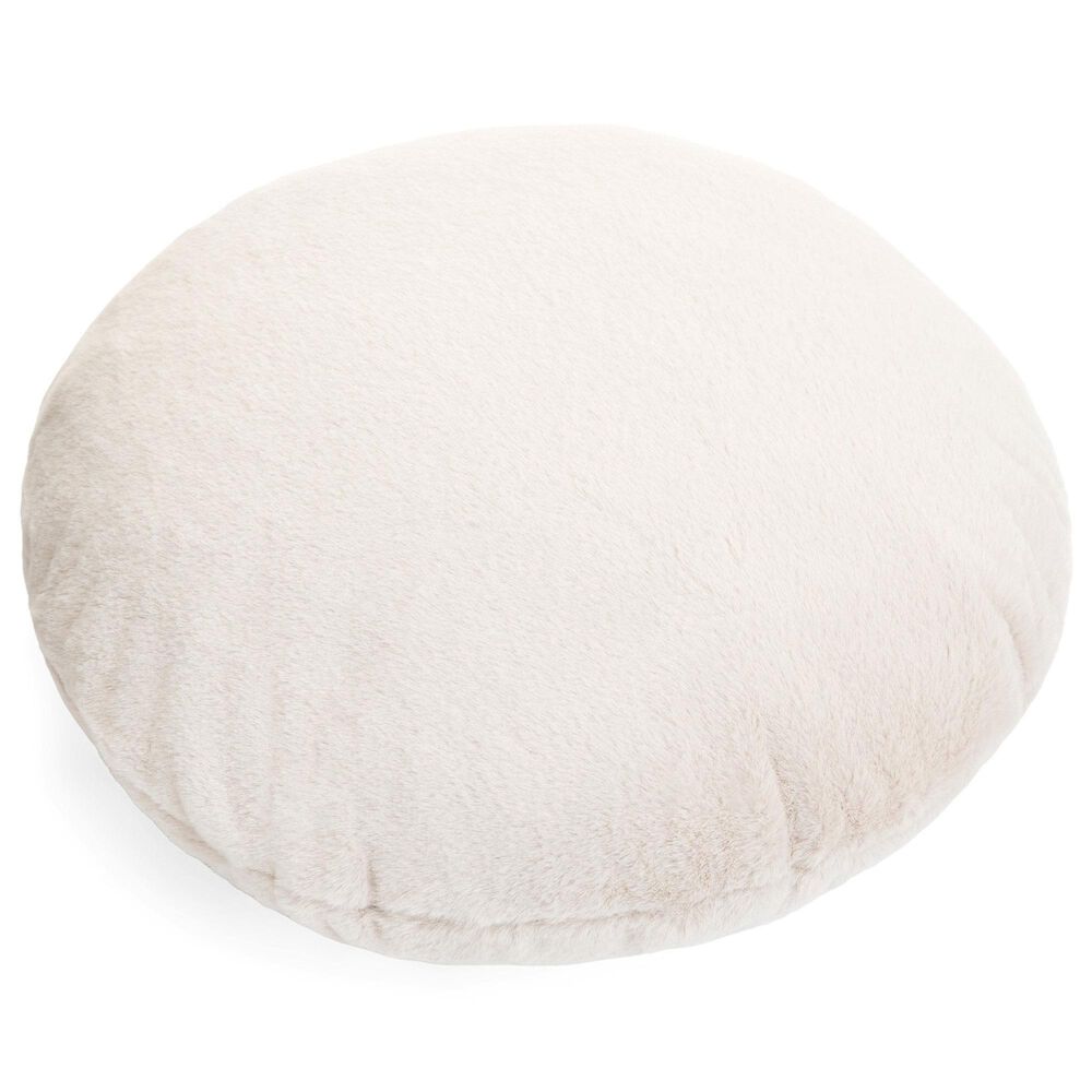18" Round Rabbit Faux Fur Floor Pillow in Off White, , large