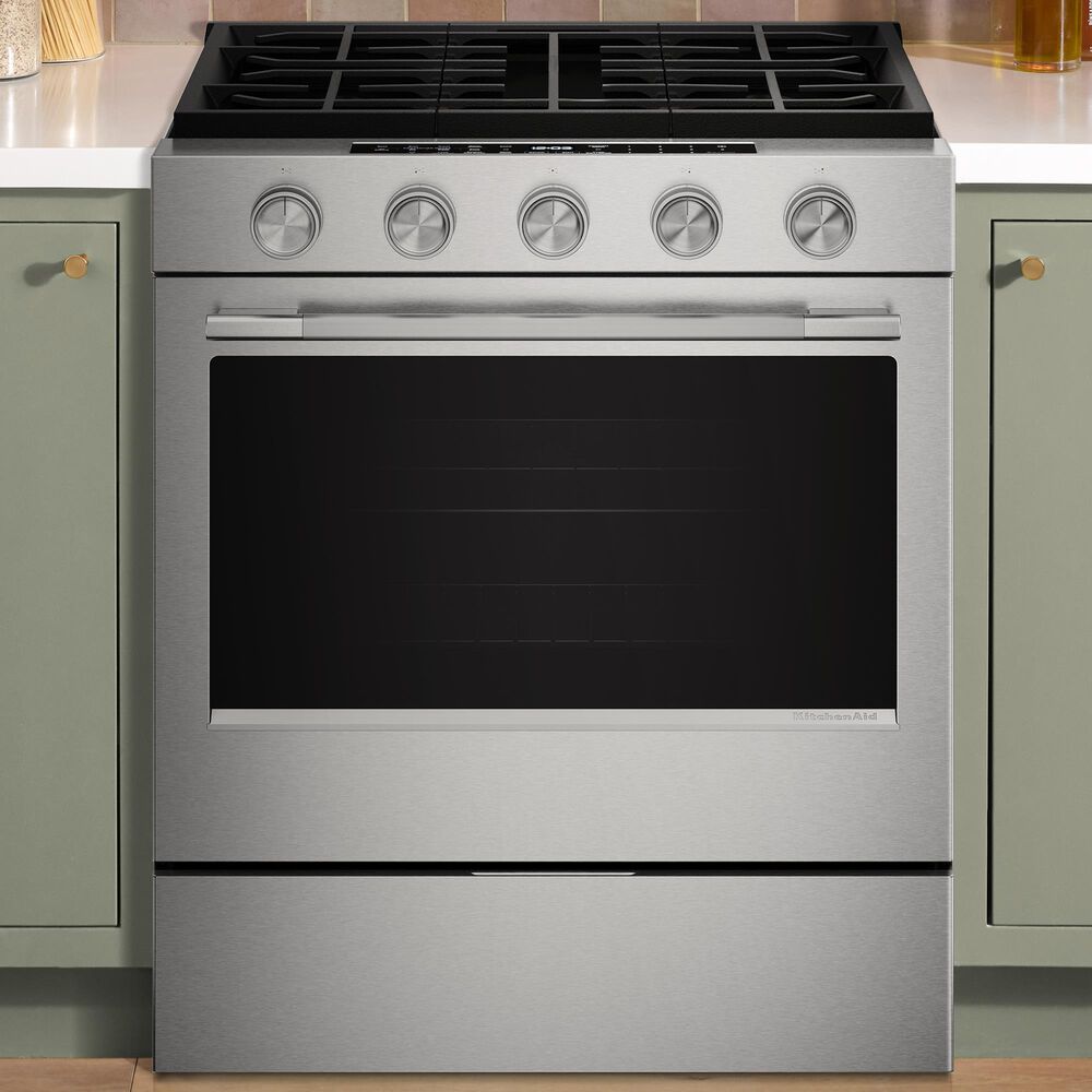 KitchenAid 30" Smart Slide-in Gas Range in PrintShield Stainless Steel, , large