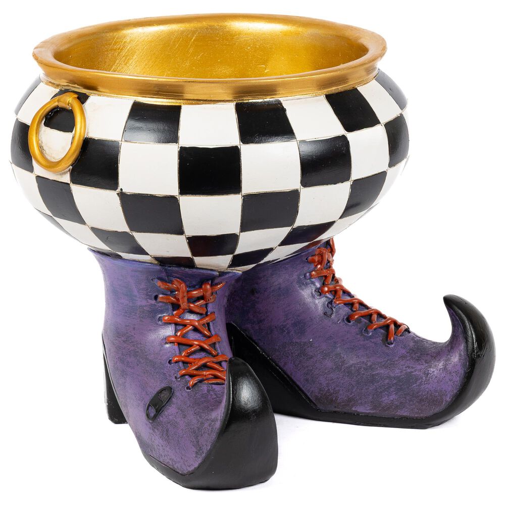 The Gerson Company 8.8" Resin Halloween Witch"s Cauldron in Black, White and Orange, , large