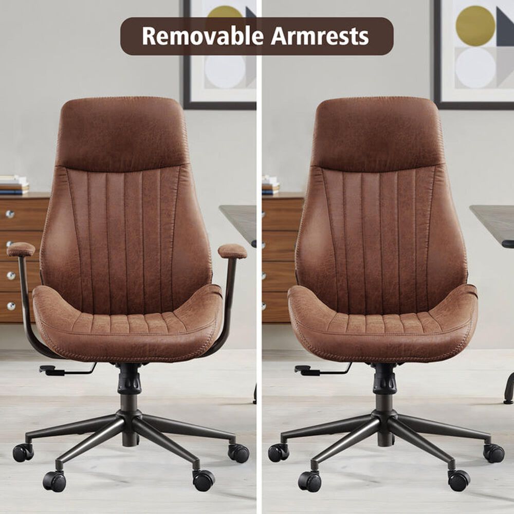 HOMLUX High Back Ergonomic Office Chair with Suede Leather in Dark Brown, , large