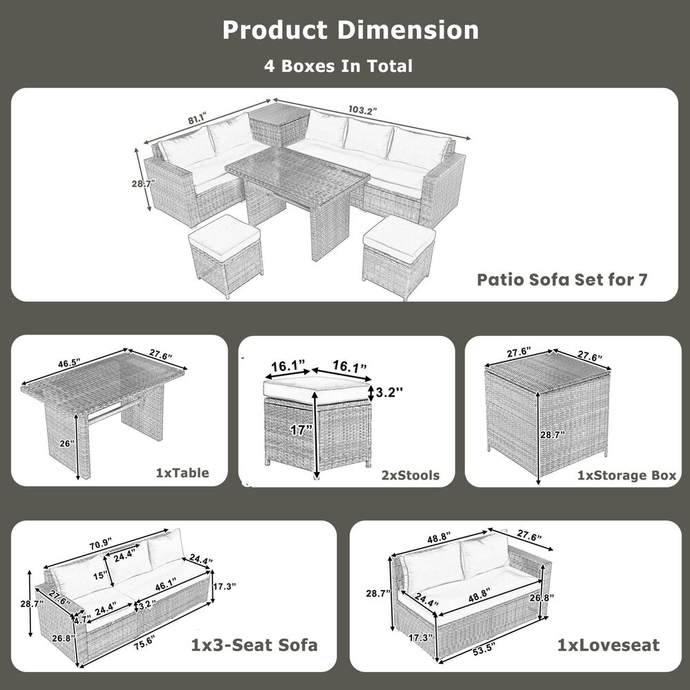 HOMLUX 6-Piece Outdoor Conversation Set with Storage Box in Beige, , large