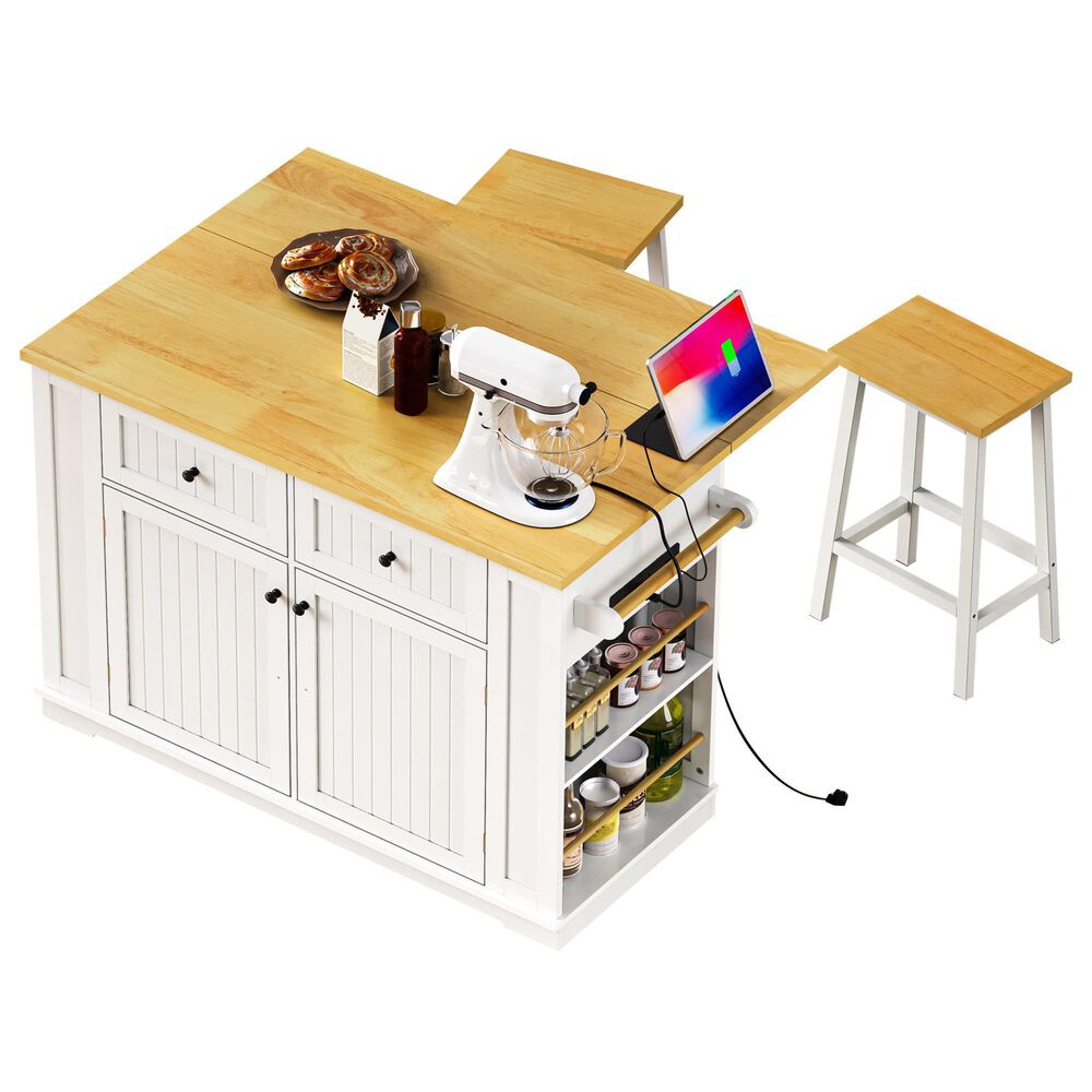 HOMLUX 3-Piece 48" Kitchen Island Set in White, , large