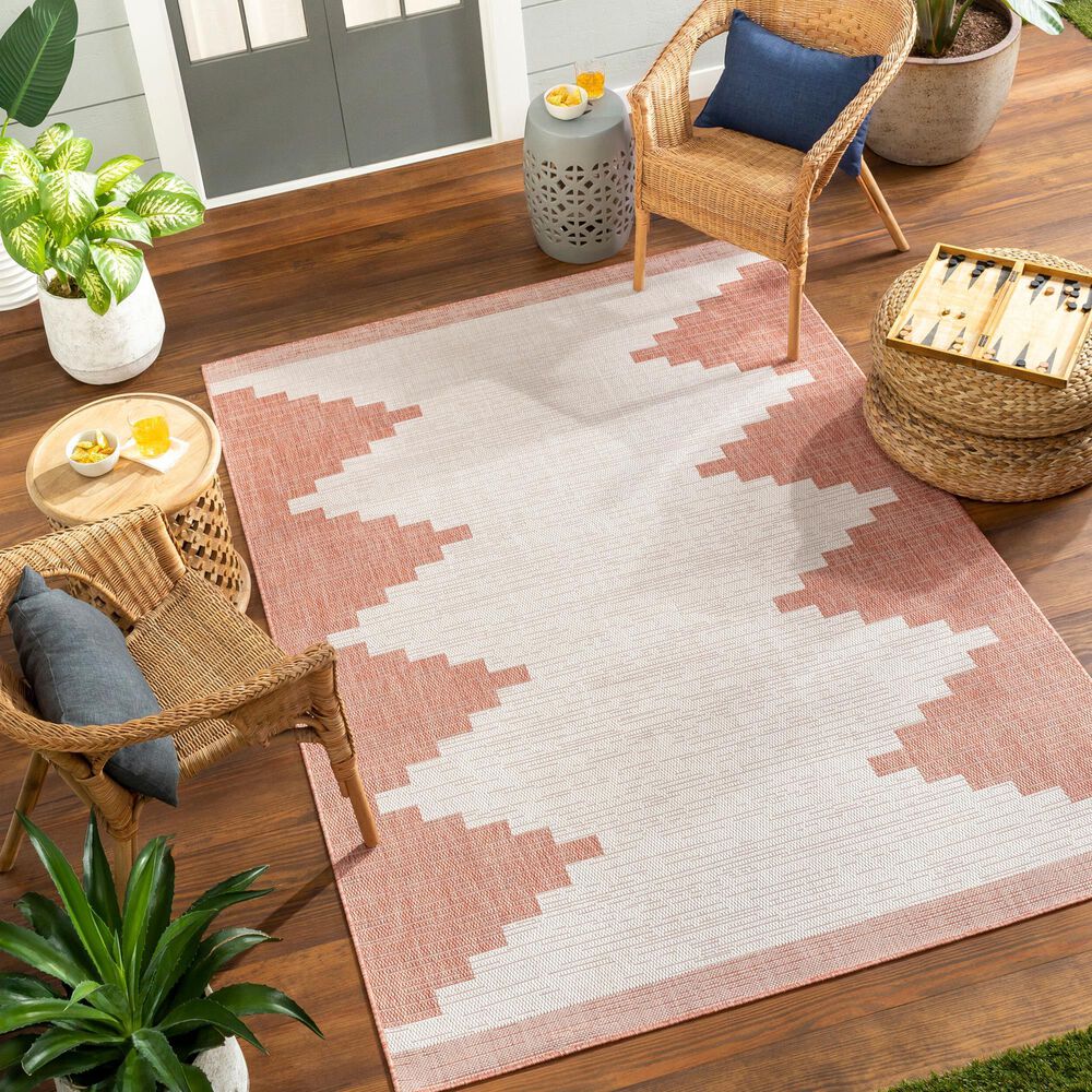 Surya Eagean EAG-2436 Rust, Ivory, Dusty Pink and Dusty Coral 5&#39;3&quot; x 7&#39;7&quot; Indoor/Outdoor Area Rug, , large
