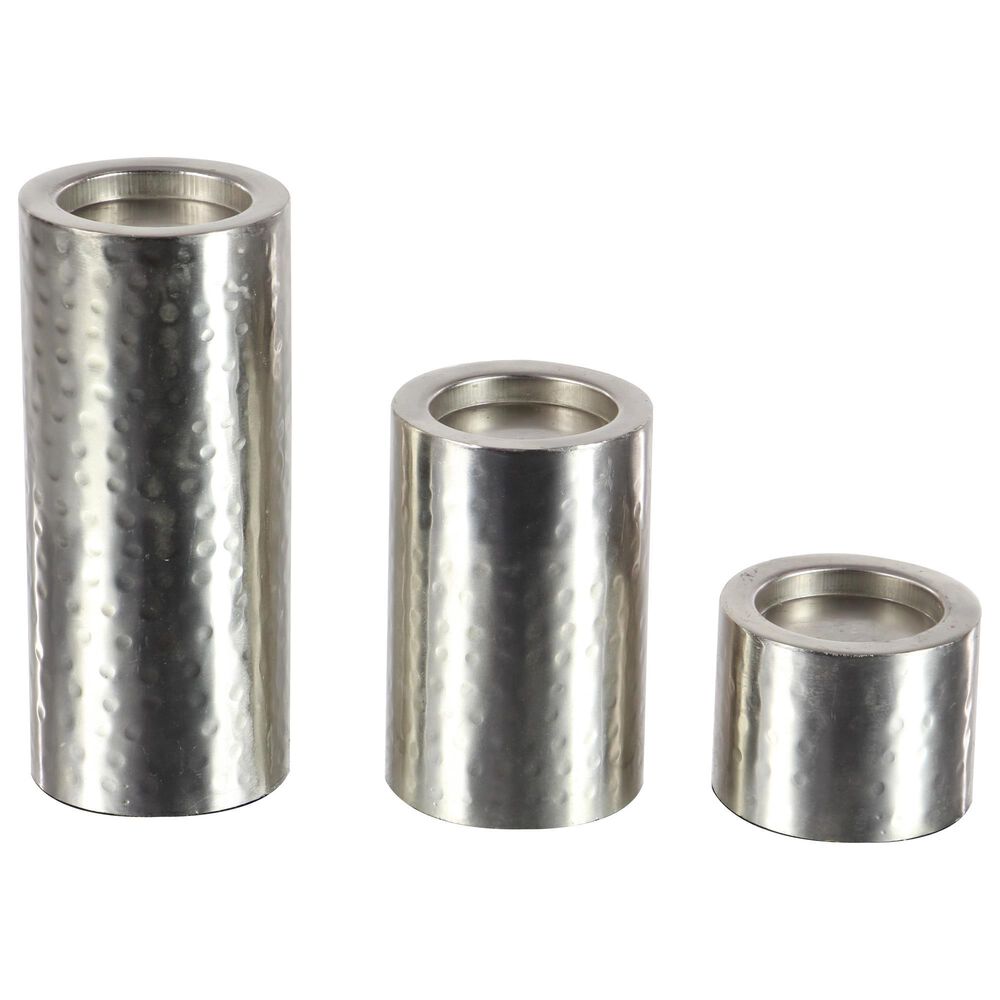 Maple and Jade Assorted Metal Candleholders in Silver (Set of 3), , large