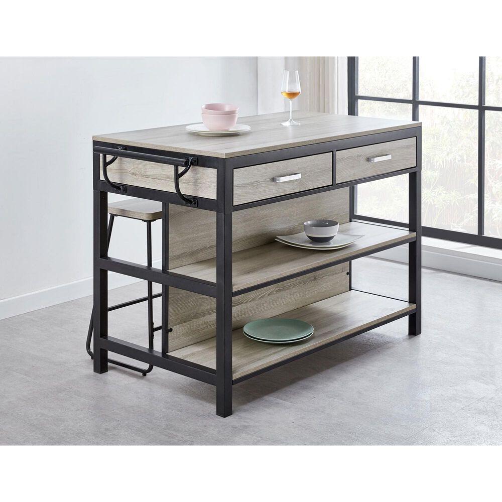 Steve Silver Carson Kitchen Island Set in Driftwood and Black, , large