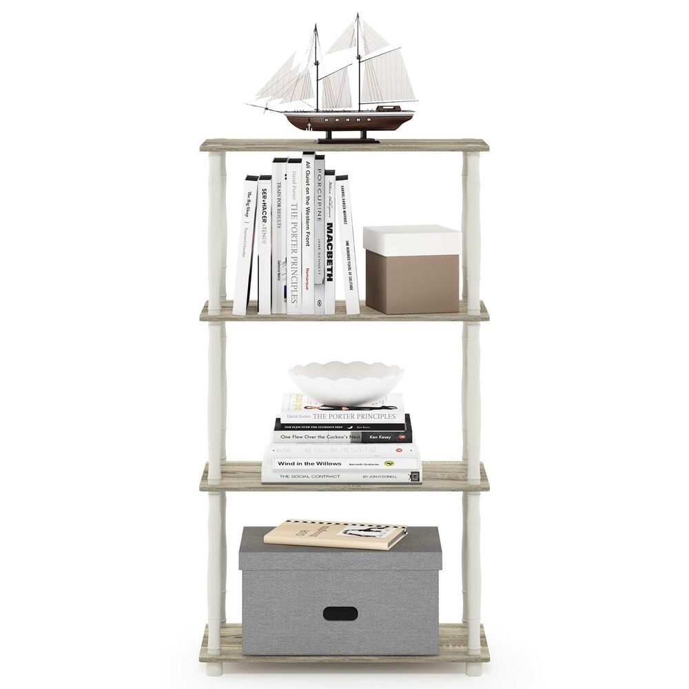 HOMLUX Turn-N-Tube 4-Tier Corner Open Storage Bookshelf in Sonoma Oak and White, , large