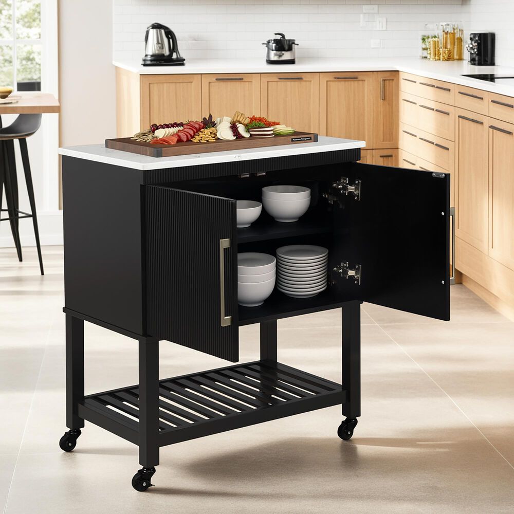 Linon Home Decor Kolton Kitchen Cart in Black and White, , large