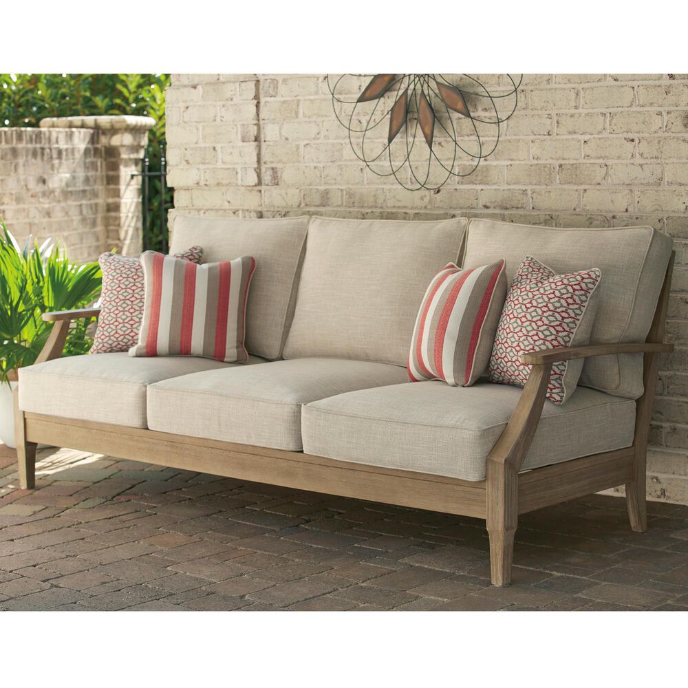 Ashley Clare View Loveseat with Beige Cushion in Antique Teak, , large