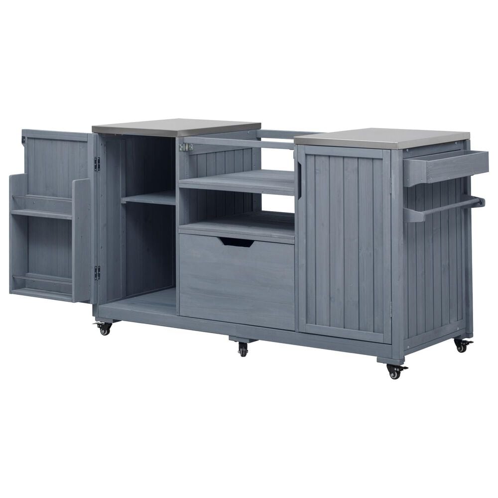 Hearth and Haven Outdoor Kitchen Island Cart with Stainless Steel Top in Grey and Blue, , large