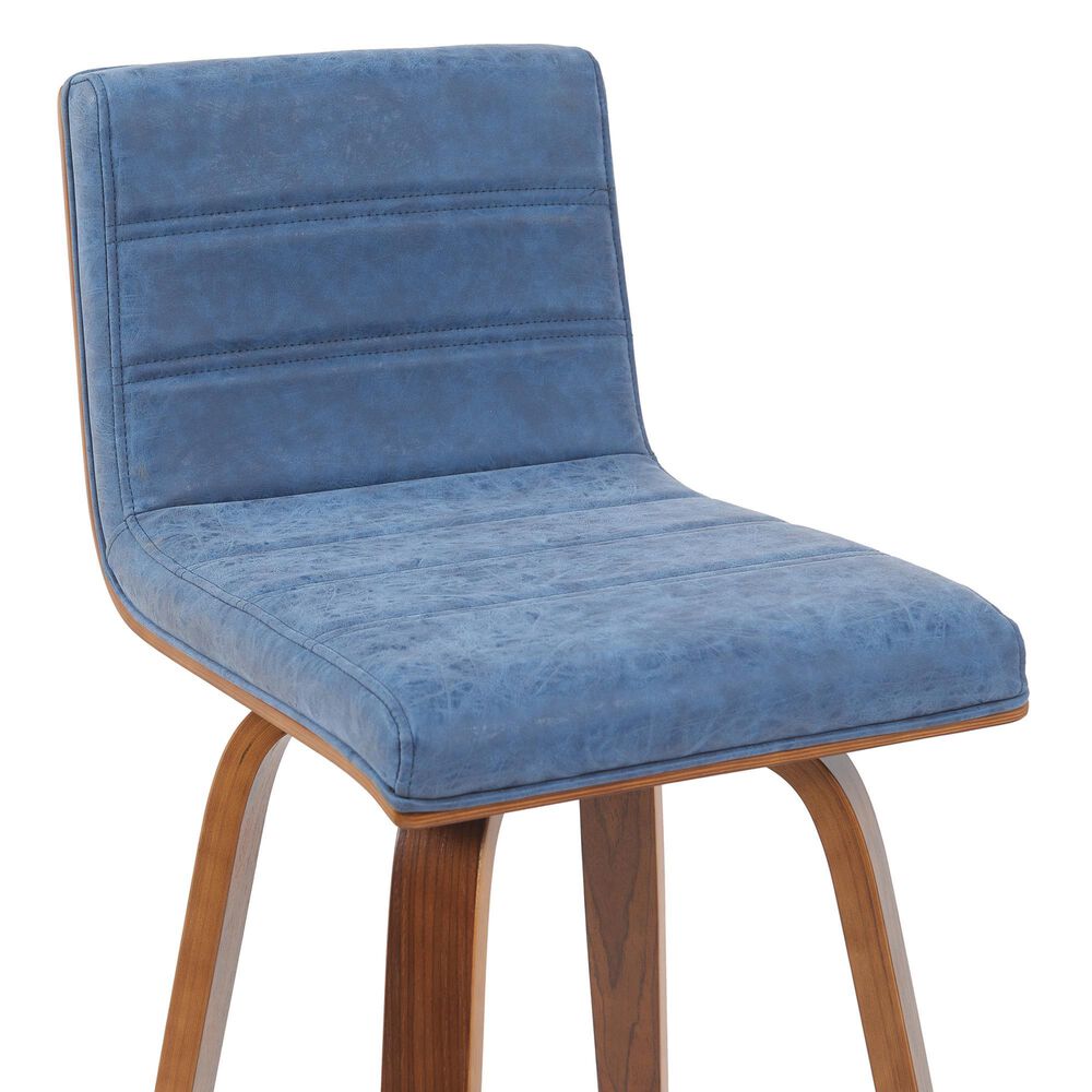 Armen Living Vienna Swivel Counter Height Stool with Vintage Blue Upholstery in Walnut, , large
