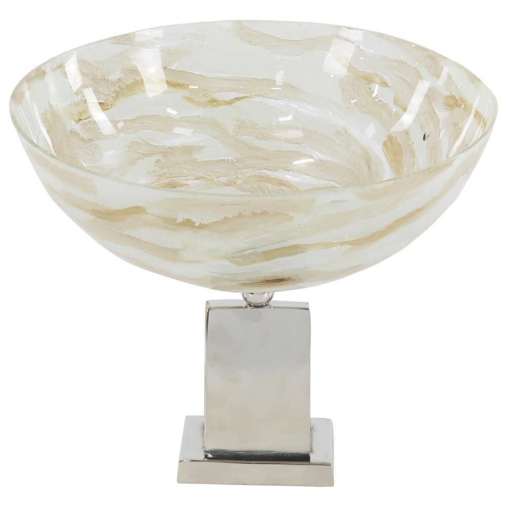 Maple and Jade 12" Contemporary Glass Decorative Bowl in Brown and Silver, , large