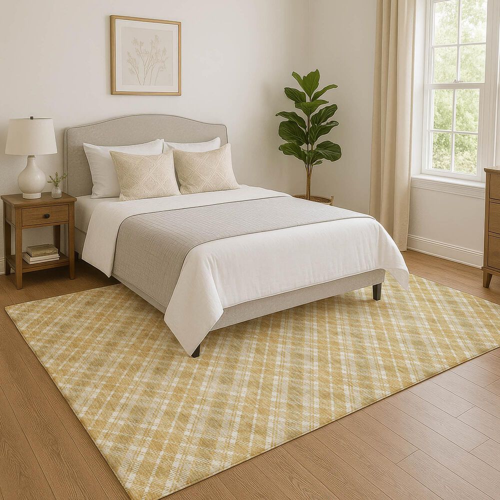 Dalyn Rug Company Soft Essentials Plaid Gold 5' x 7'6" Indoor/Outdoor Area Rug, , large