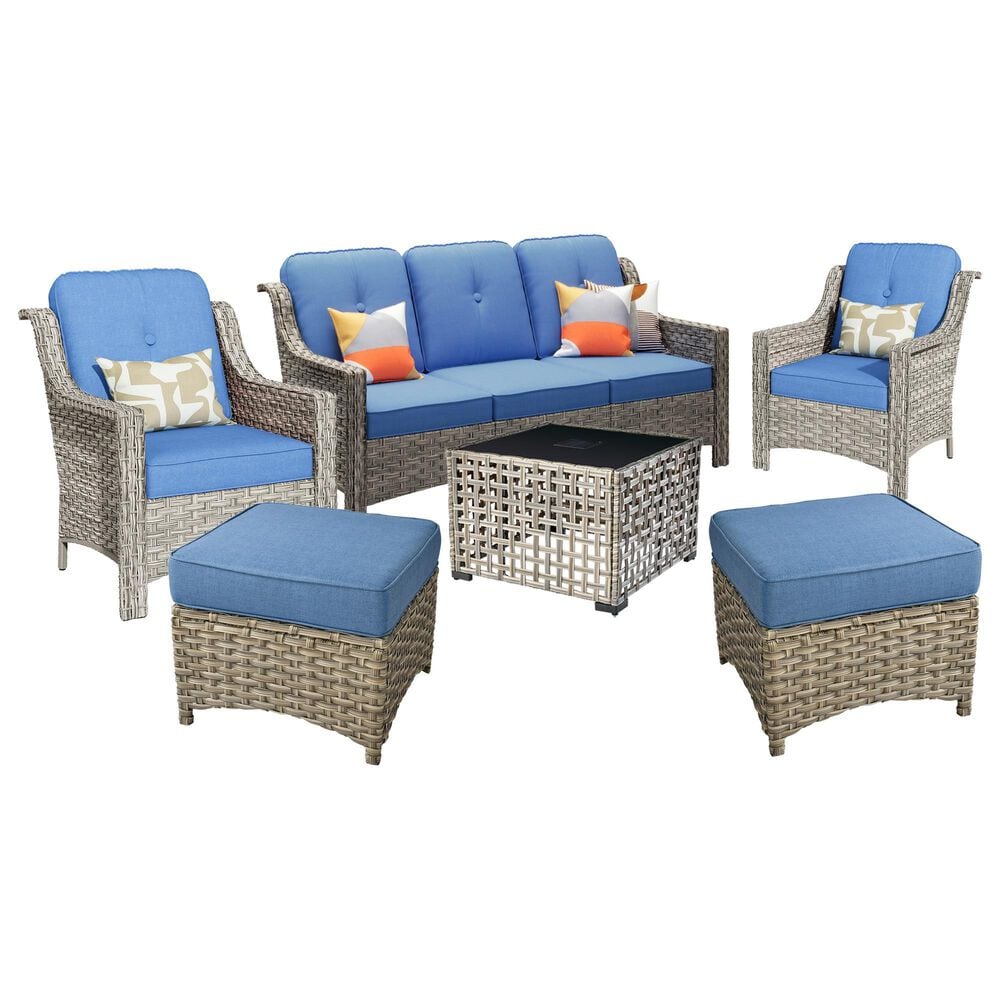 HOMLUX 6-Piece Patio Conversation Set with Coffee Table in Denim Blue, , large