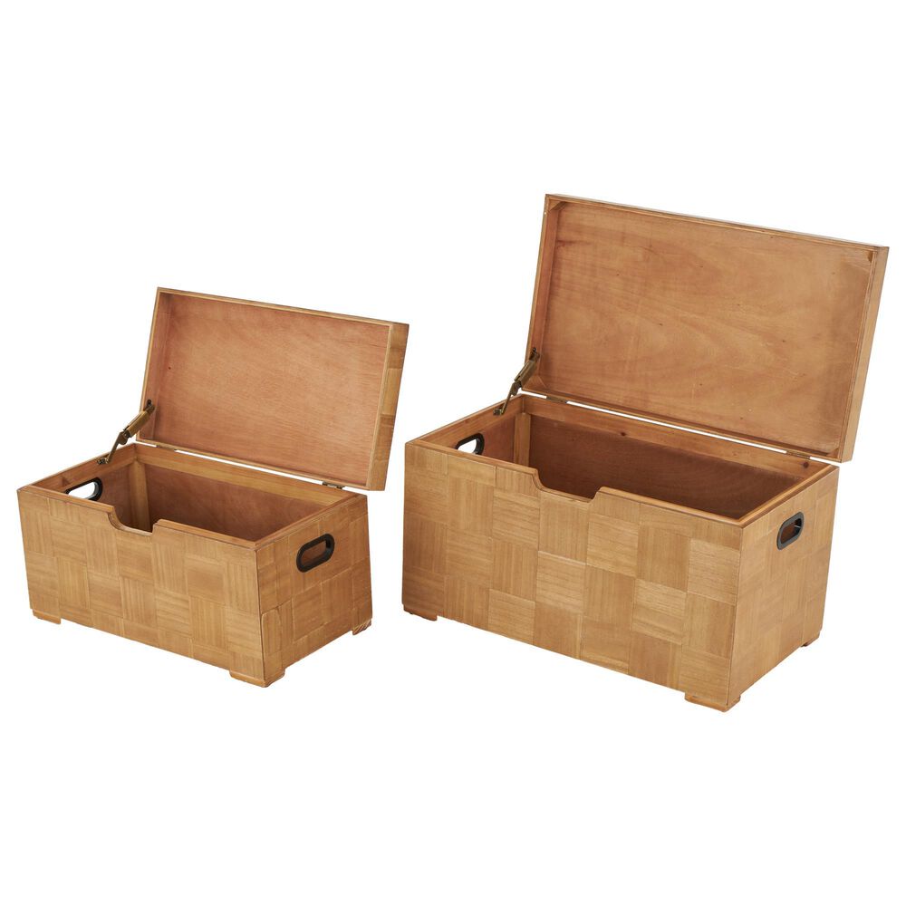 Maple and Jade 2-Piece Handmade Decorative Trunk Set in Brown, , large
