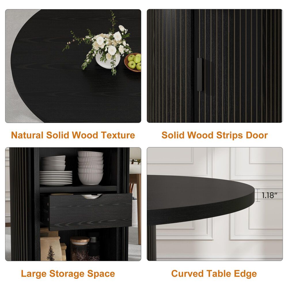 GARVEE 47" Round Dining Table with Storage Base in Black - Table Only, , large
