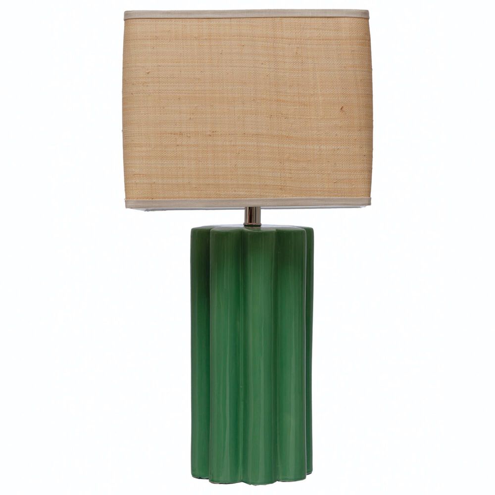 Creative Coop Paisley Stoneware Table Lamp with Fluted Base and Raffia Shade in Green, , large