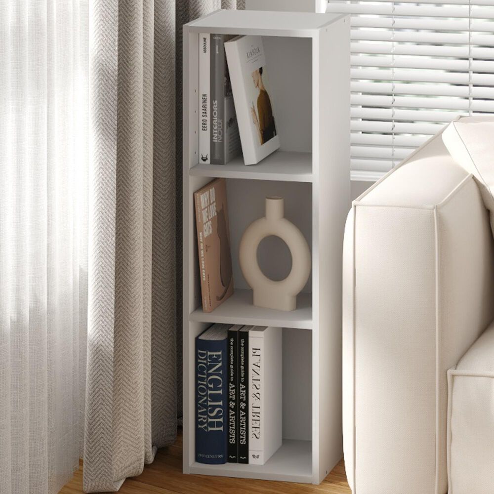 HOMLUX 3-Tier Bookcase Open Multipurpose Display Rack with Adjustable Shelves in White, , large