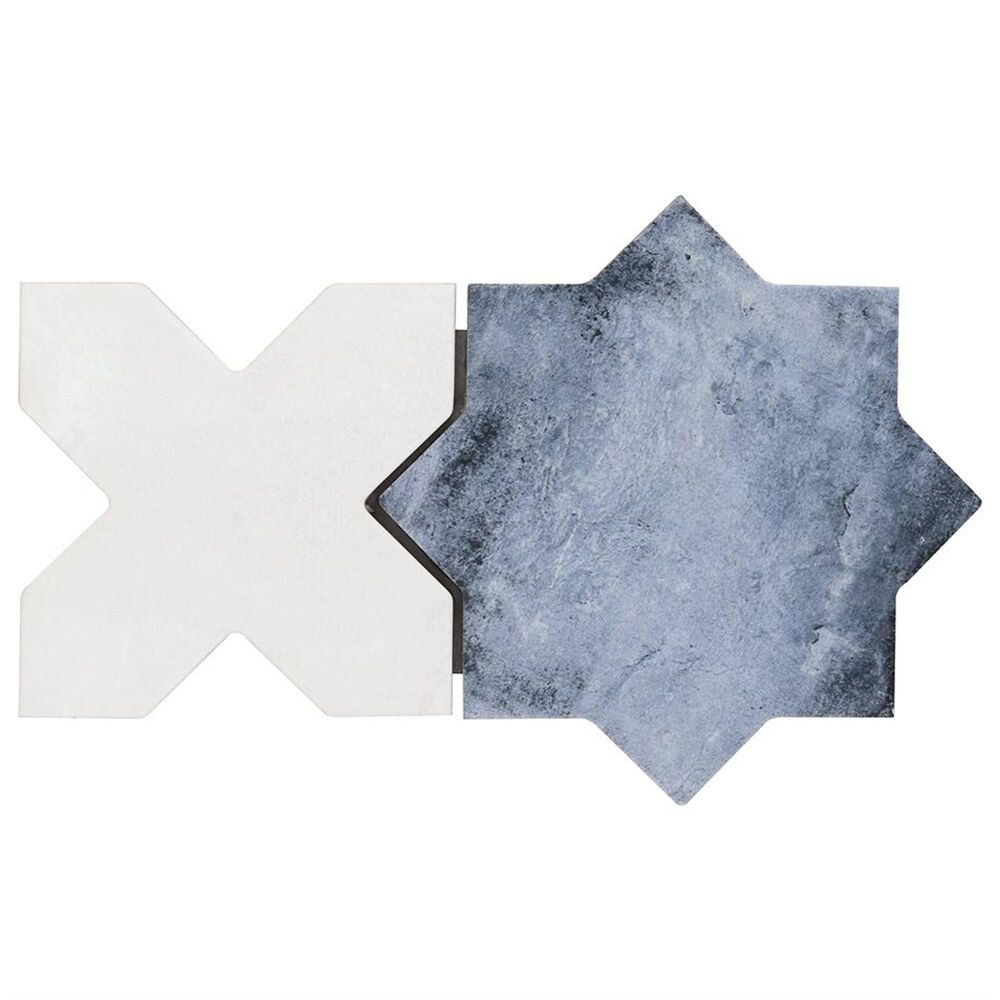 Soho Studio Malta Denim Blue Star and White Cross 6" x 6" Matte Porcelain Tile Kit, , large