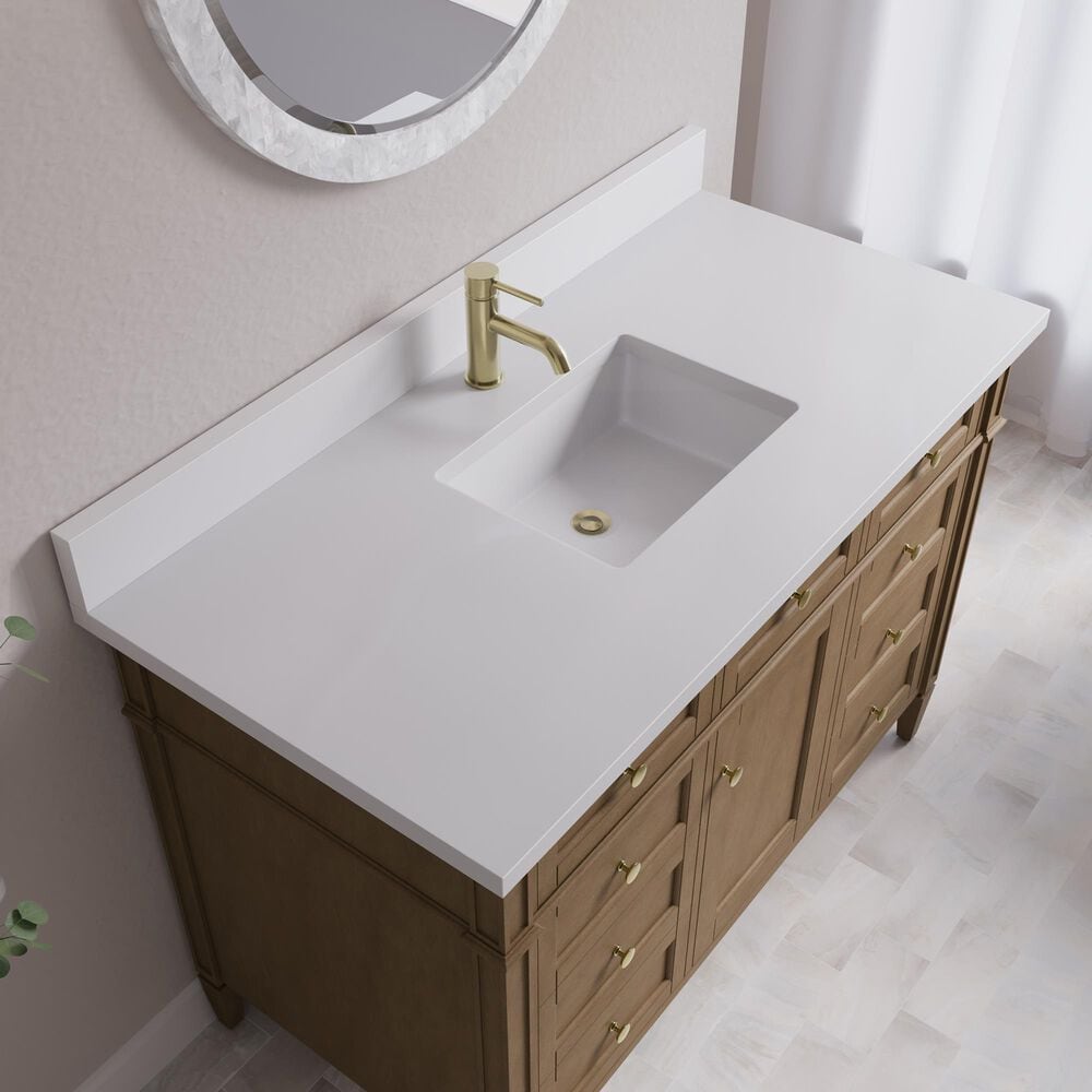 James Martin Brittany 48" Single Bathroom Vanity in Pecan with Single Hole 3 cm White Zeus Silestone Top and Rectangular Sink, , large