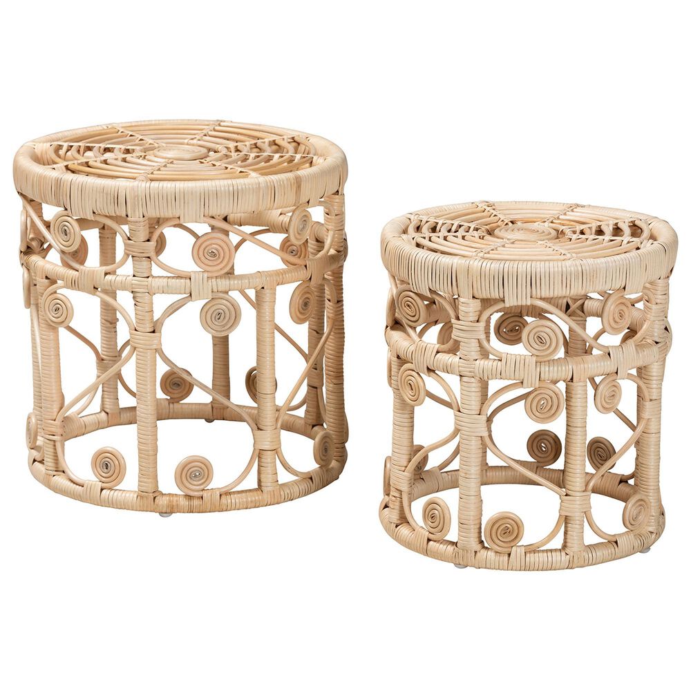 Baxton Studio Bowie 2-Piece Nesting End Table Set in Natural Brown, , large