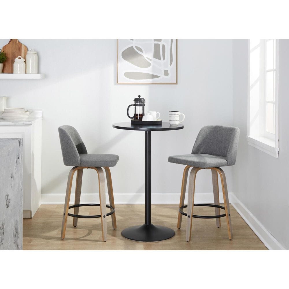 LumiSource Toriano Swivel Counter Stool with Cream Noise Fabric Upholstery in Whitewashed and Black (Set of 2), , large