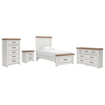 Ashley Savonport Twin Storage Bed with Dresser Chest and Nightstand in White and Brown, , large