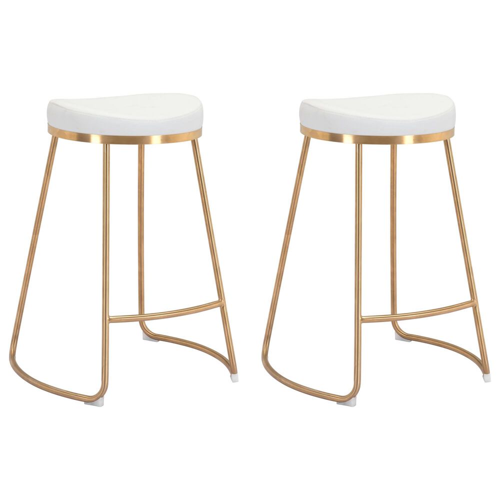 Zuo Modern Bree Counter Stool in White and Gold (Set of 2), , large