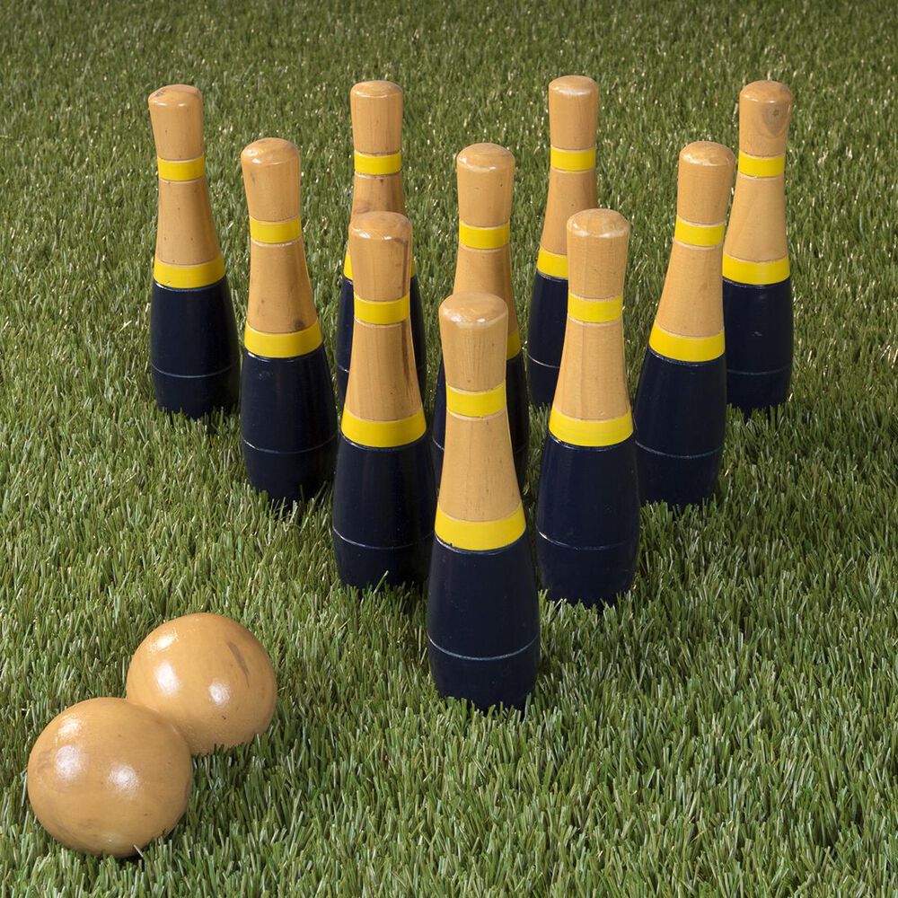 Timberlake Hey! Play! Lawn Bowling Blue and Gold Wooden Lawn Game, , large