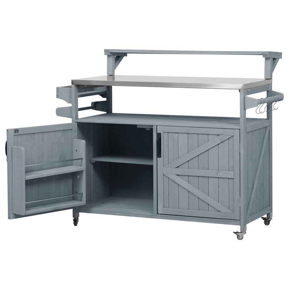 HOMLUX 53" Outdoor Kitchen Island in Grey Blue and Stainless Steel, , large
