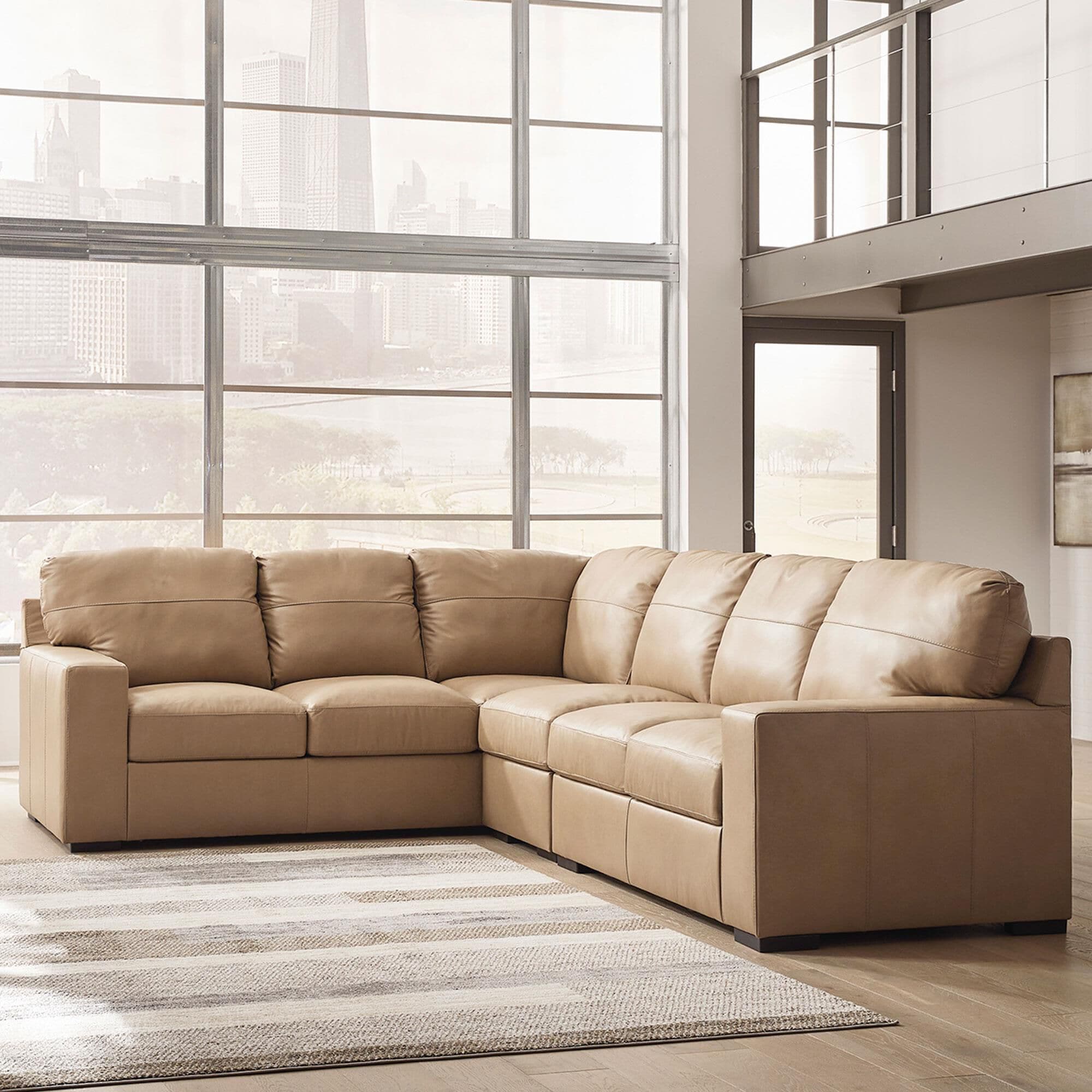 Ashley 3 Piece Leather Sectional in Brown NFM